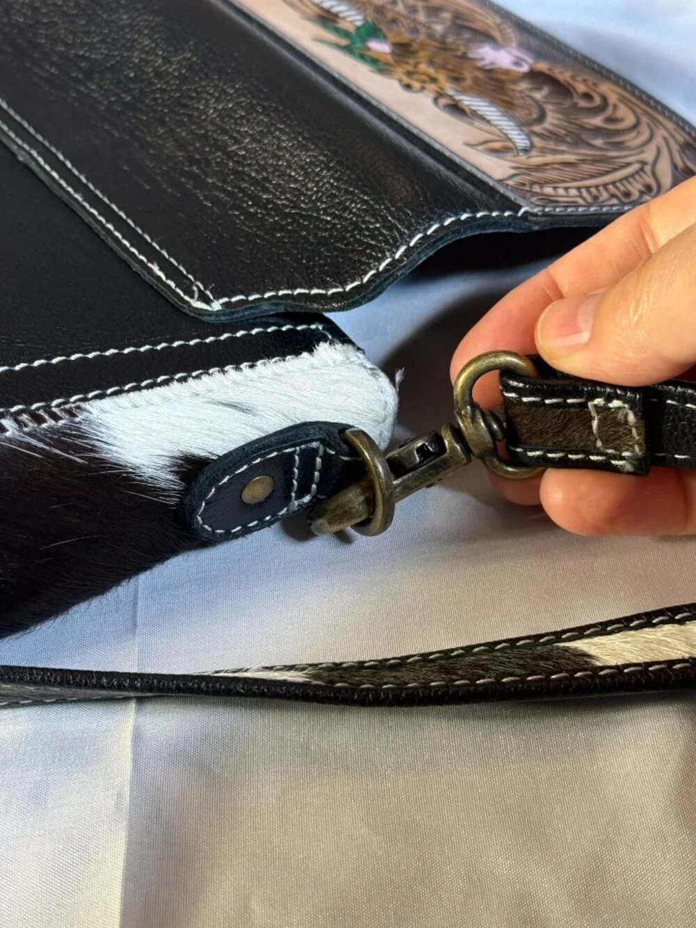 Myra Leather/cowhair crossbody purse. Cute! - Picture 6 of 6